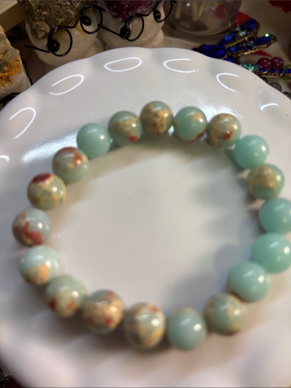Blue Imperial Jasper 10mmBeaded Stretch Bracelet
